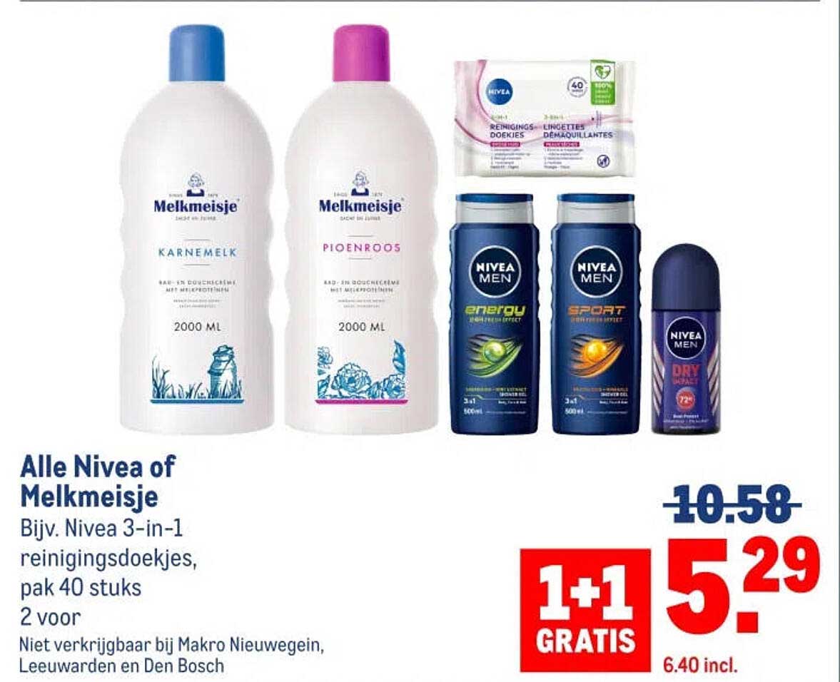 Alle Nivea of Melkmeisje 1+1 gratis