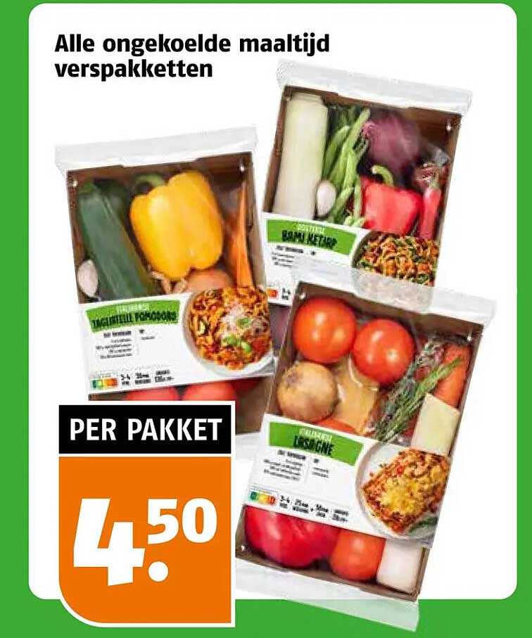 Alle ongekoelde maaltijd verspakkettten per pakket