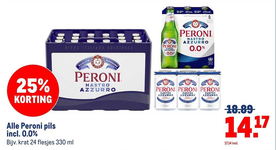 Alle Peroni pils incl. 0.0%