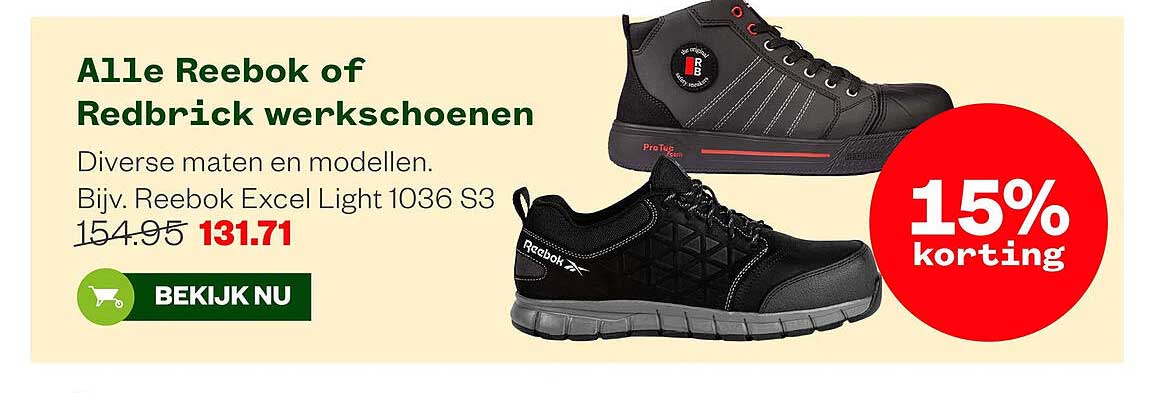 Alle Reebok of Redbrick werkschoenen 15% korting