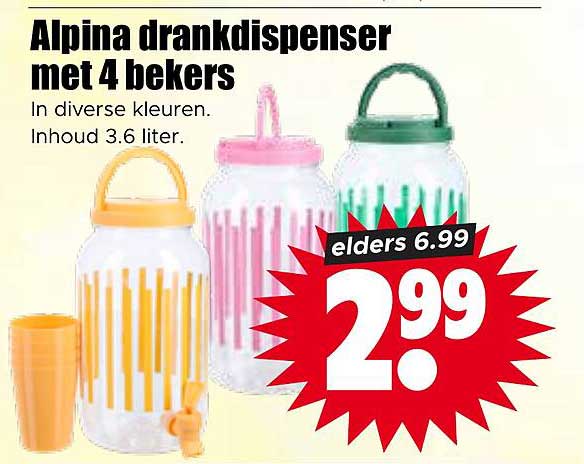 Alpina drankdispenser met 4 bekers