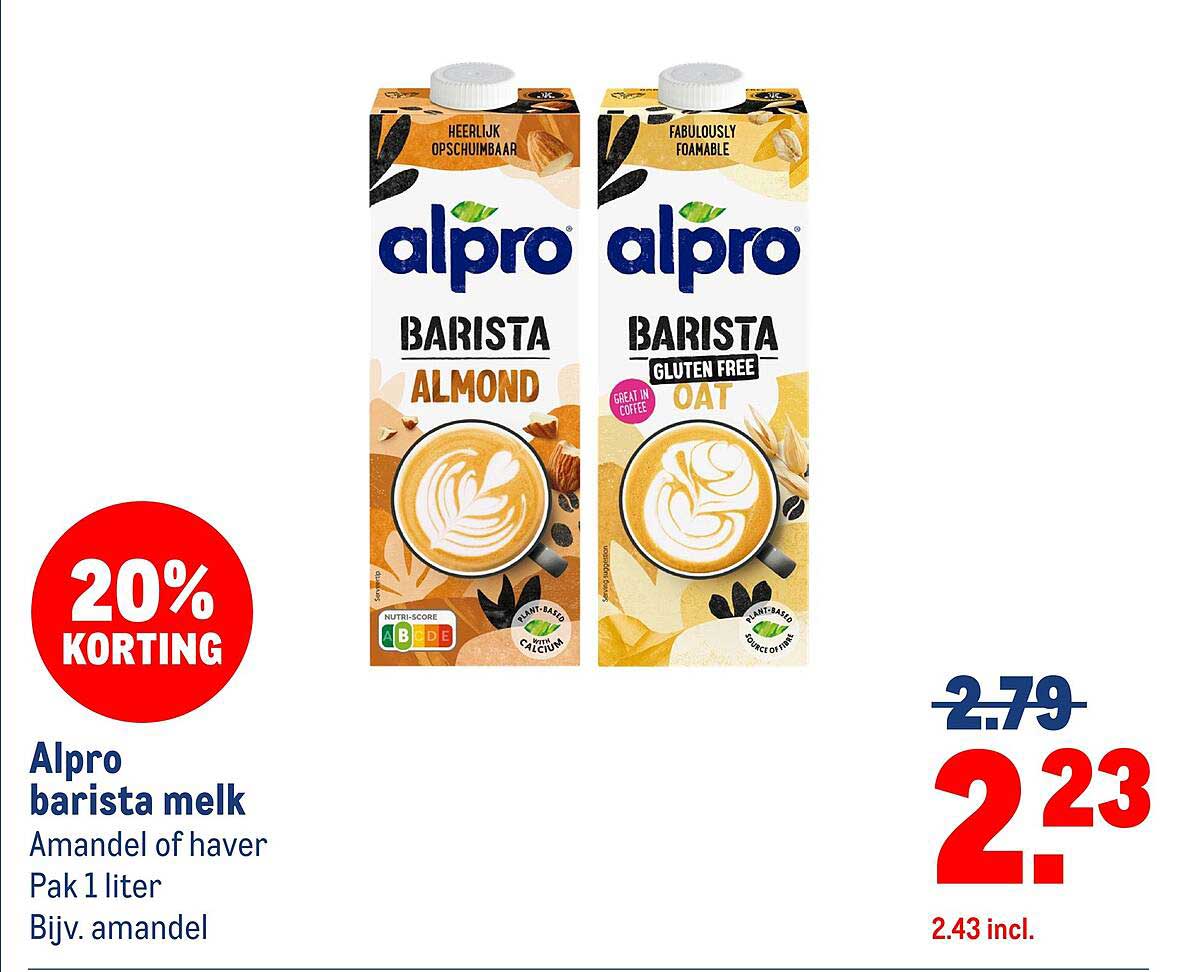 Alpro barista melk Amandel of haver Pak 1 liter Bijv. amandel
