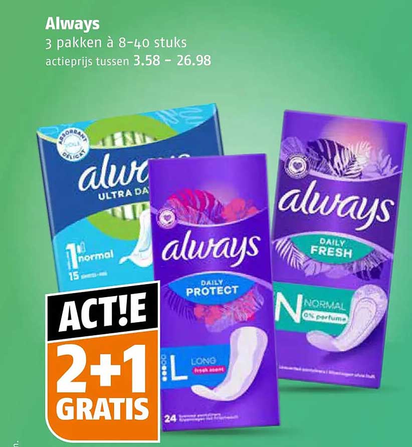 Always 3 pakken à 8-40 stuks 2+1 GRATIS