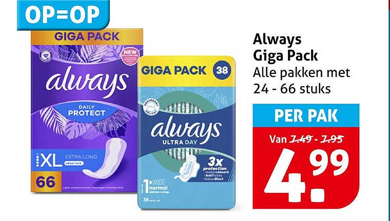 Always Giga Pack Alle pakken met 24 - 66 stuks PER PAK