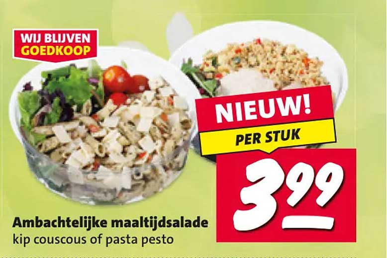 Ambachtelijke maaltijdsalade kip couscous of pasta pesto