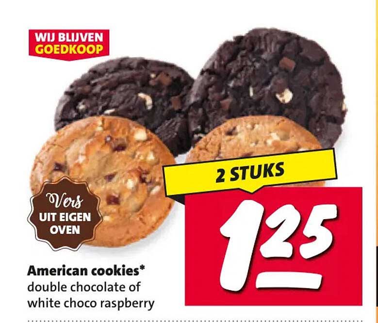 American cookies* double chocolate of white choco raspberry 2 STUKS
