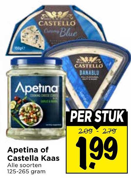 Apetina of Castella Kaas Alle soorten 125-265 gram