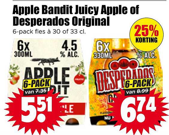 Apple Bandit Juicy Apple of Desperados Original 6-pack fles à 30 of 33 cl. 25% korting