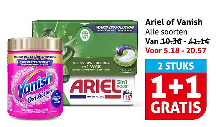 Ariel of Vanish Alle soorten 1+1 GRATIS