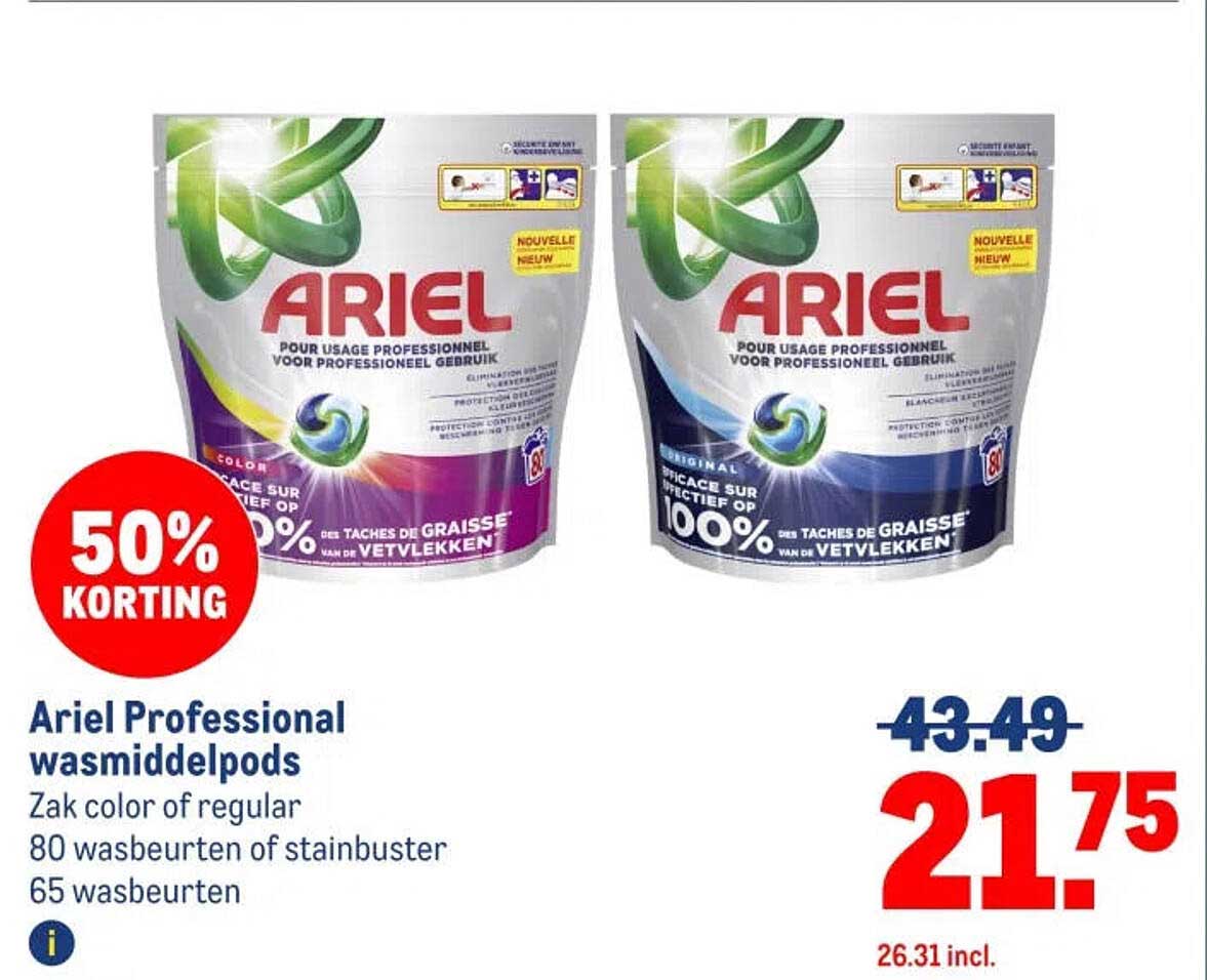 Ariel Professional wasmiddelpods 50% KORTING