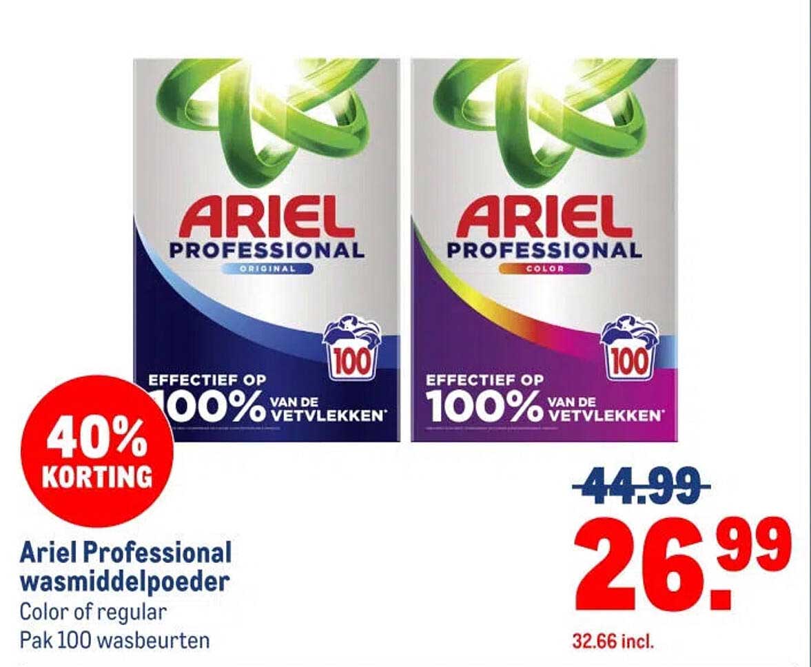 Ariel Professional wasmiddelpoeder Color of regular Pak 100 wasbeurten 40% Korting