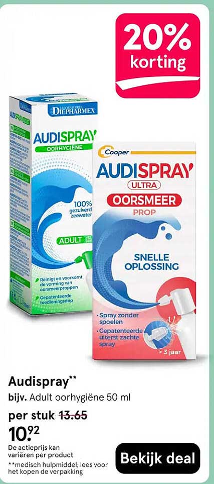 Audispray** bijv. Adult oorkhygiene 50 ml 20% korting