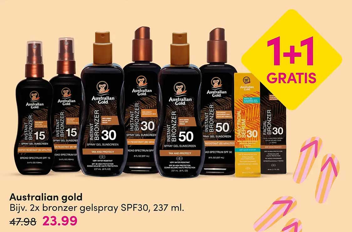 Australian gold Bijv. 2x bronzer gelspray SPF30, 237 ml. 1+1 GRATIS