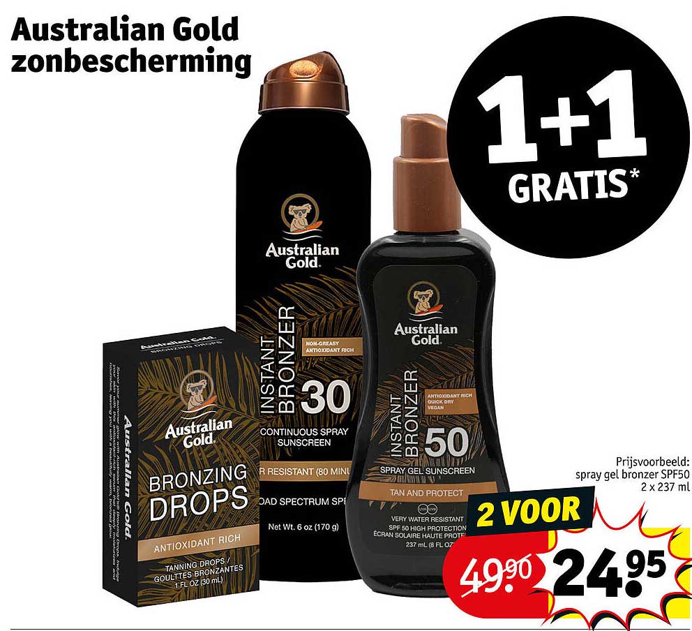 Australian Gold zonbescherming 1+1 GRATIS*