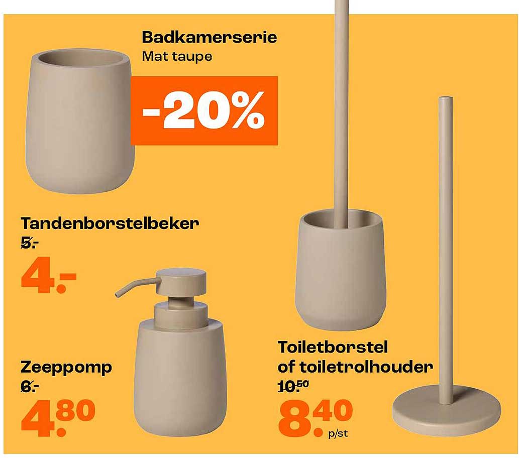 Badkamerserie Mat taupe -20%