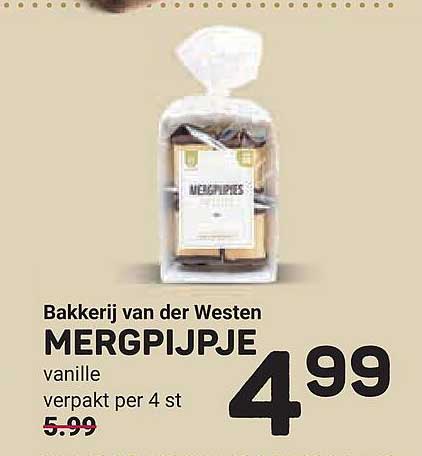 Bakkerij van der Westen MERGPIJPJE vanille verpakt per 4 st