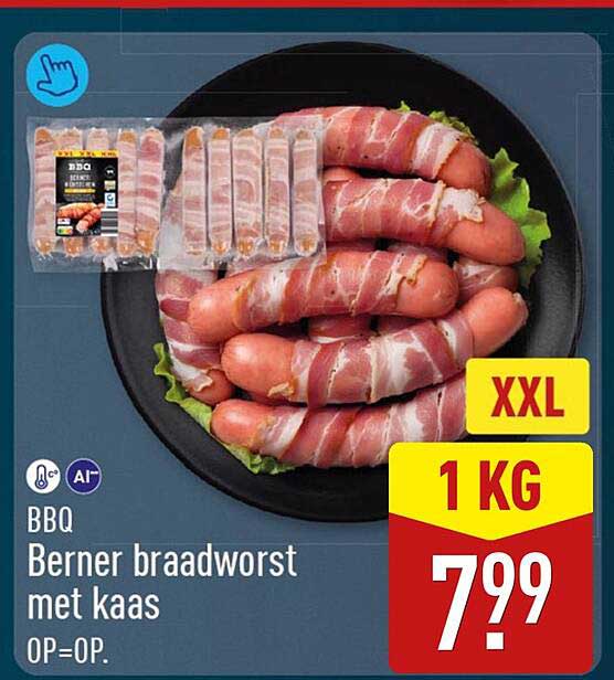 BBQ Berner braadworst met kaas XXL 1 KG