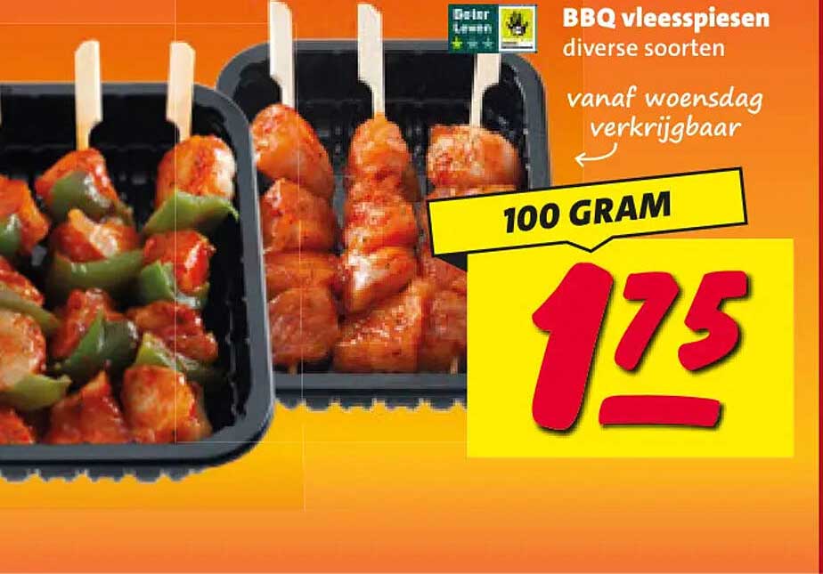 BBQ vleesspiezen diverse soorten 100 gram