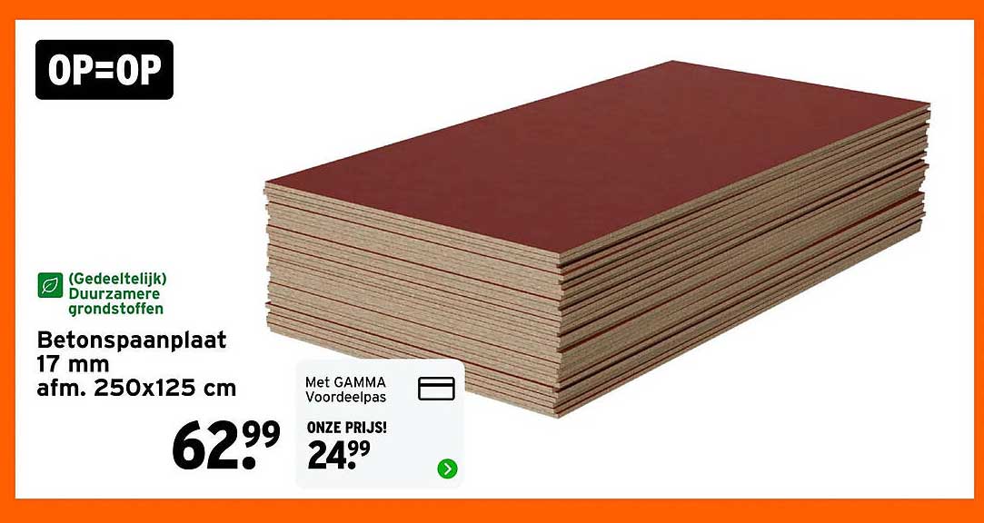 Betonspaanplaat 17 mm afm. 250x125 cm