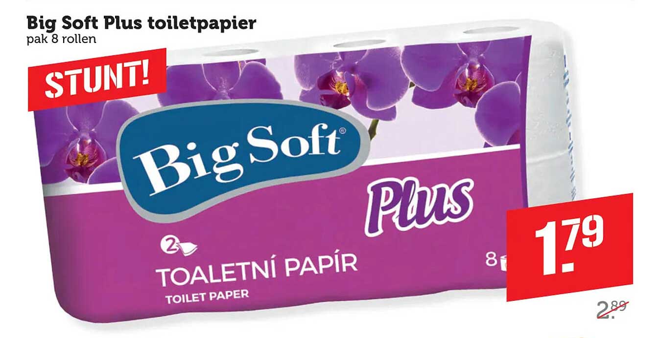 Big Soft Plus toiletpapier pak 8 rollen STUNT!