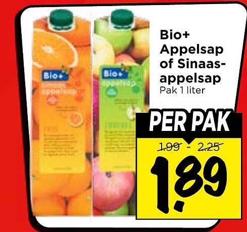 Bio+ Appelsap of Sinaasappelsap Pak 1 liter
