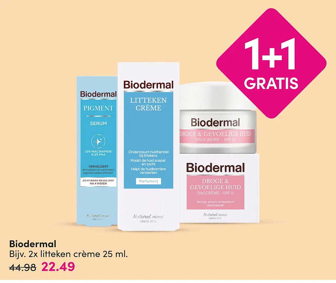 Biodermal Bijv. 2x litteken crème 25 ml. 1+1 GRATIS