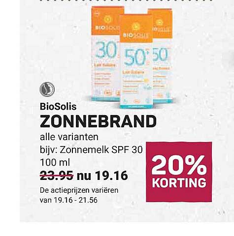 BioSolis ZONNEBRAND alle varianten bijvoorbeeld: Zonnemelk SPF 30 100 ml 20% KORTING