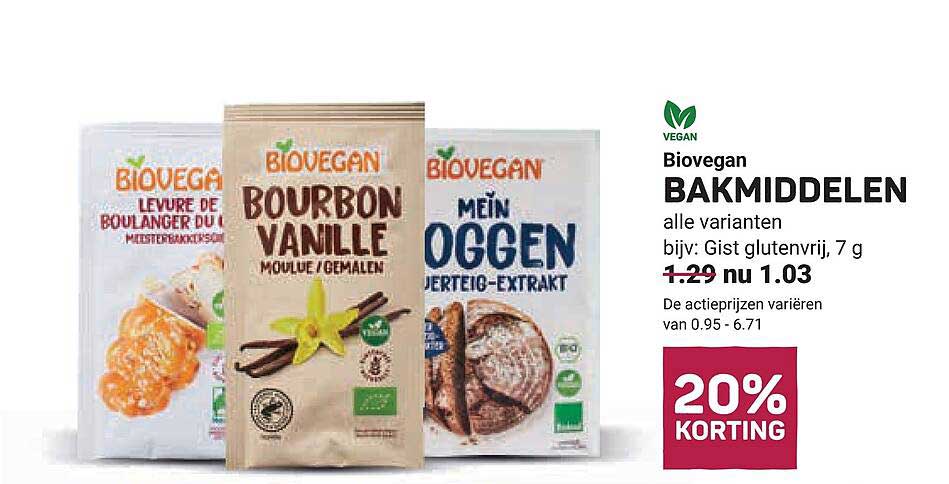 Biovegan BAKMIDDELEN alle varianten bijv: Gist glutenvrij, 7 g 20% KORTING