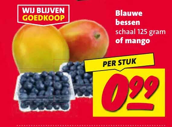 Blauwe bessen schaal 125 gram of mango PER STUK