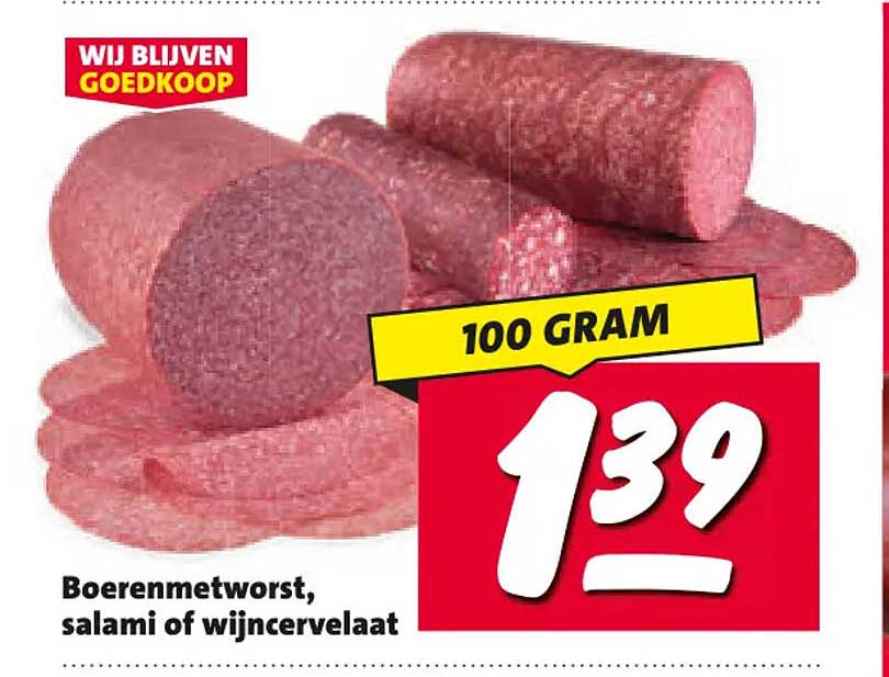 Boerenmetworst, salami of wijncervelaat 100 gram