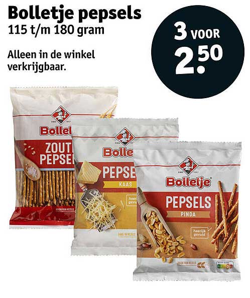 Bolletje pepsels 115 t/m 180 gram 3 voor 2.50