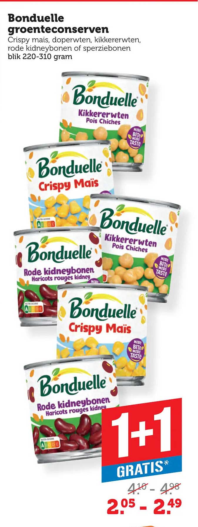 Bonduelle groenteconserven 1+1 gratis