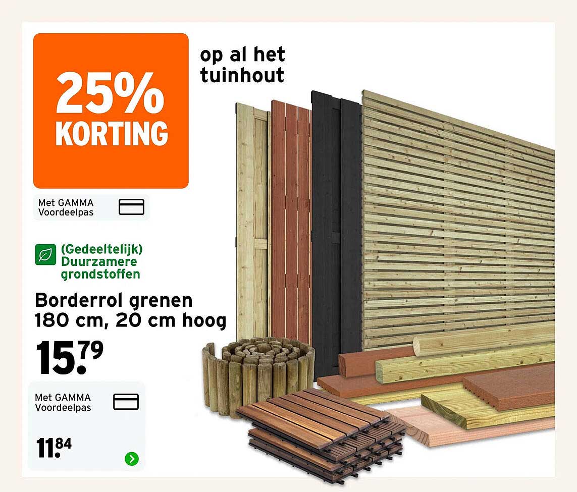 Borderrol grenen 180 cm, 20 cm hoog