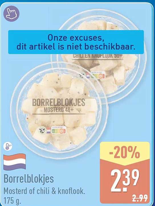 Borrelblokjes Mosterd of chili & knoflook. 175 g.