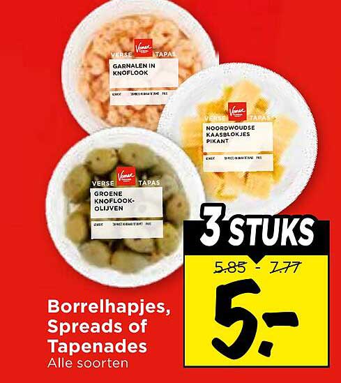 Borrelhapjes, Spreads of Tapenades Alle soorten 3 stuks