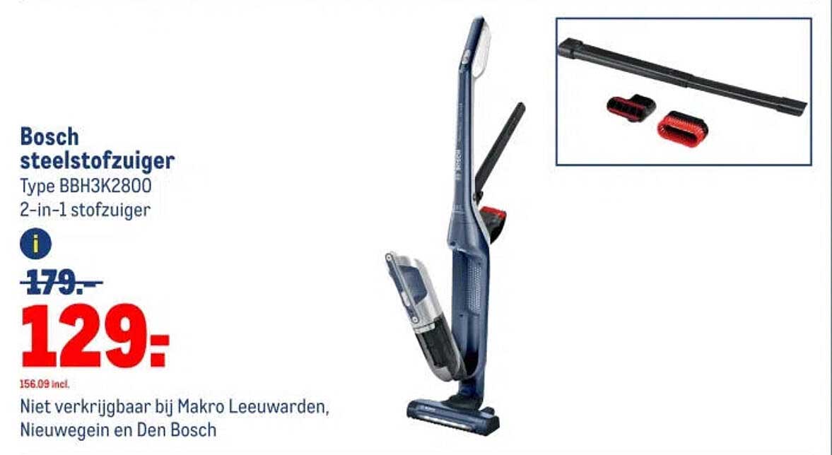 Bosch steelstofzuiger Type BBH3K2800 2-in-1 stofzuiger