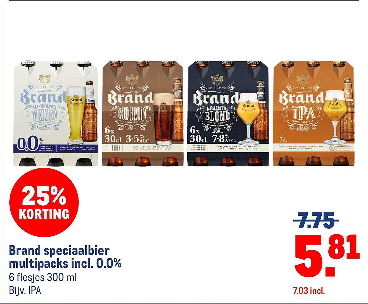 Brand speciaalbier multipacks incl. 0.0% 6 flesjes 300 ml Bijv. IPA 25% KORTING