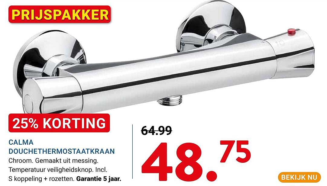 CALMA DOUCHETHERMOSTAATKRAAN 25% KORTING