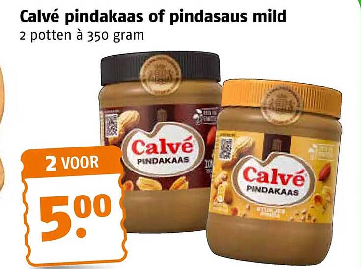 Calvé pindakaas of pindasaus mild 2 potten à 350 gram