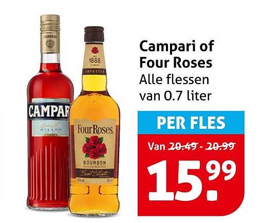 Campari of Four Roses Alle flessen van 0.7 liter PER FLES