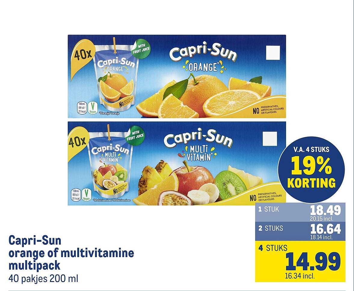 Capri-Sun orange of multivitamine multipack 40 pakjes 200 ml
