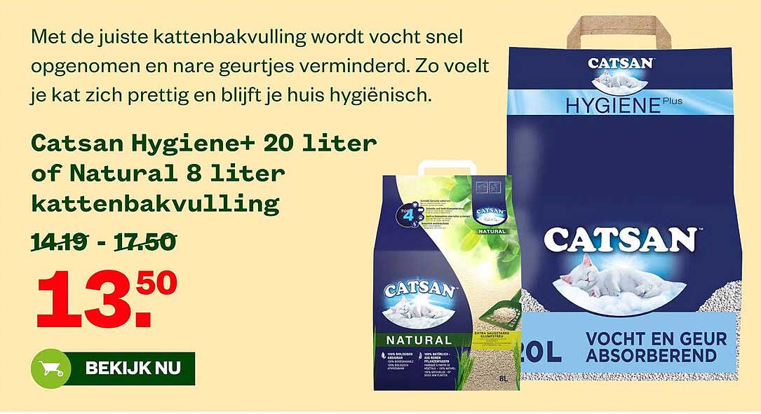 Catsan Hygiene+ 20 liter of Natural 8 liter kattenbakvulling