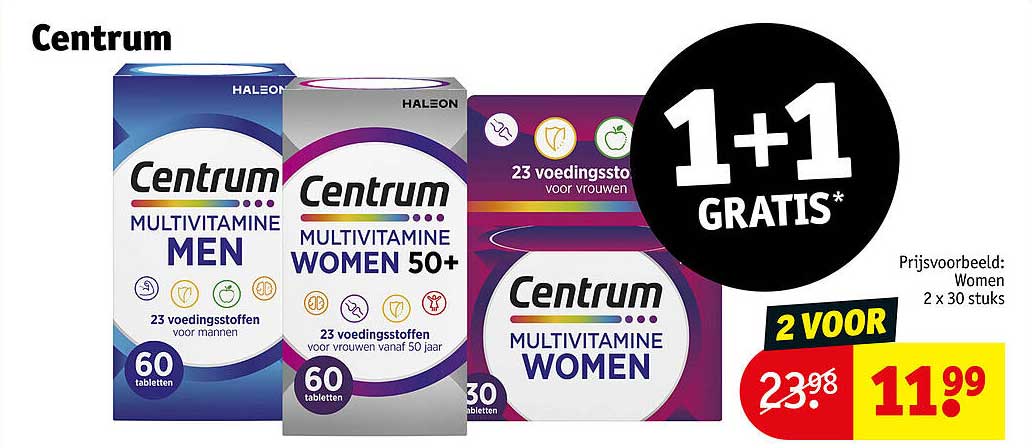 Centrum Multivitamine Men, Centrum Multivitamine Women 50+ en Centrum Multivitamine Women 1+1 GRATIS*