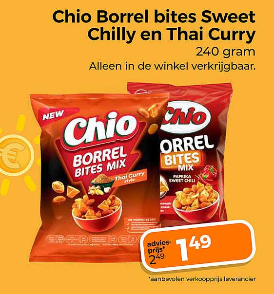 Chio Borrel bites Sweet Chilly en Thai Curry 240 gram
