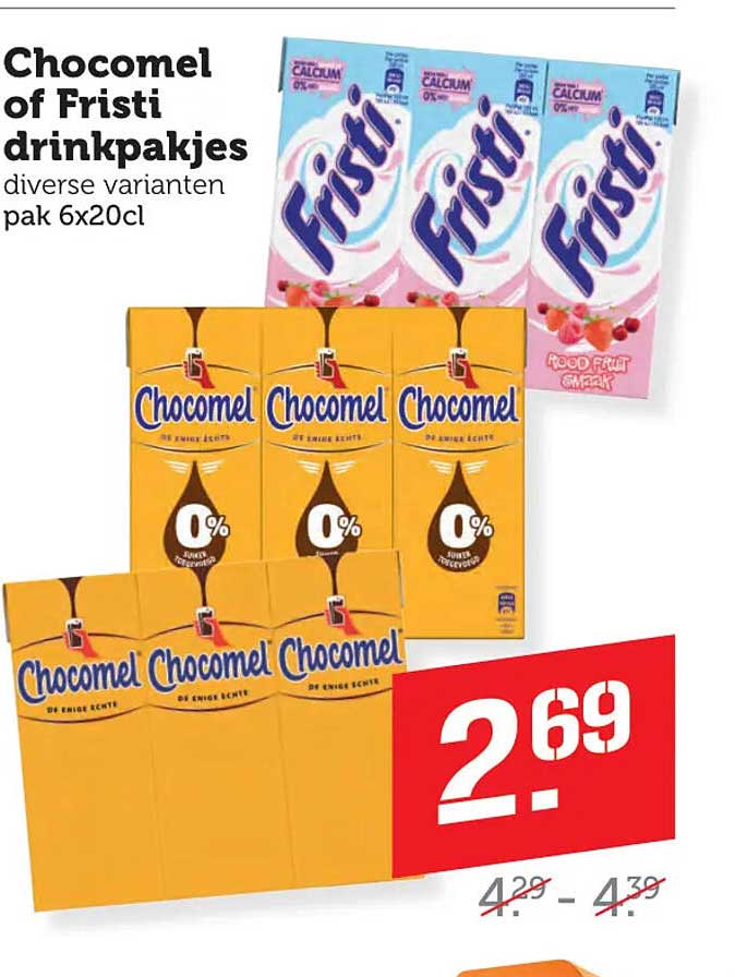 Chocomel of Fristi drinkpakjes diverse varianten pak 6x20cl