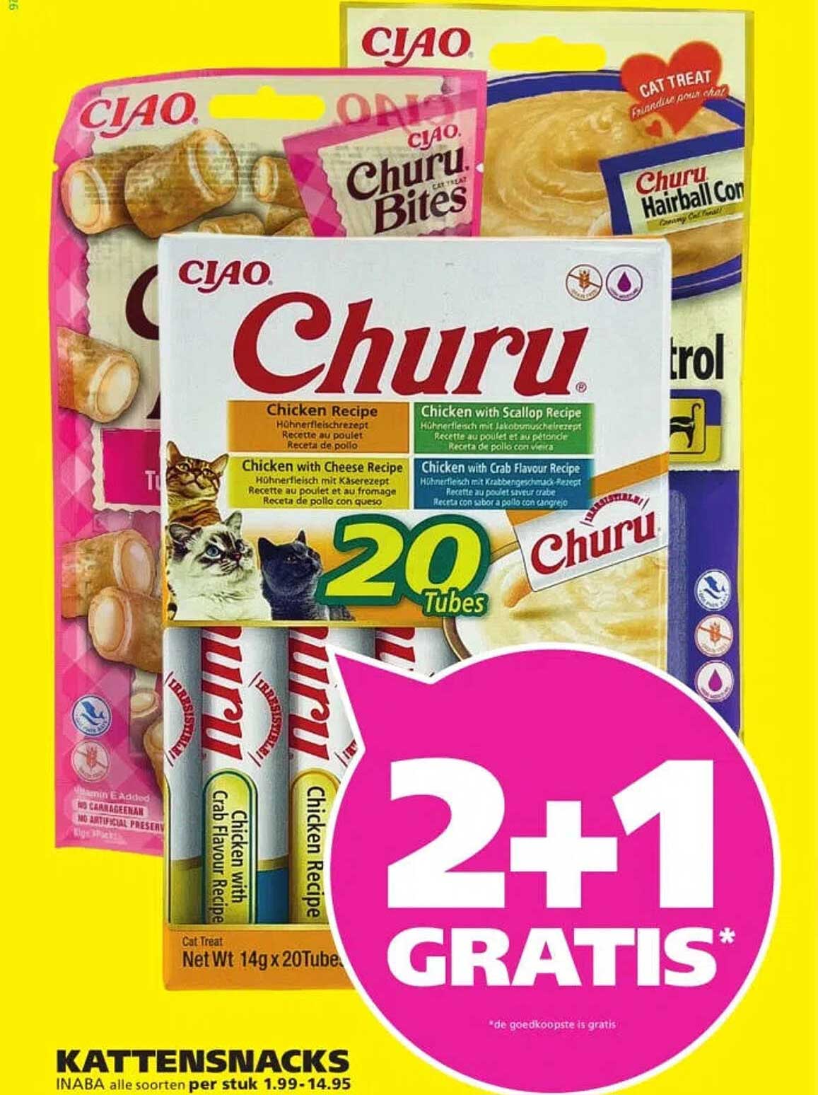 CIAO Churu Kattensnacks 20 tubes 2+1 GRATIS*