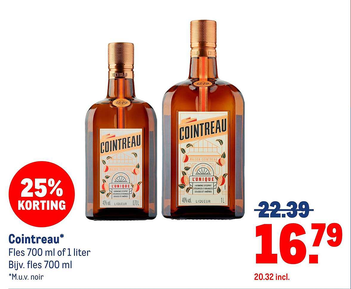 Cointreau* Fles 700 ml of 1 liter Bijv fles 700 ml 25% KORTING