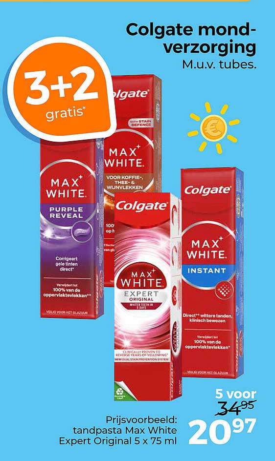 Colgate mond-verzorging M.u.v. tubes. 3+2 gratis
