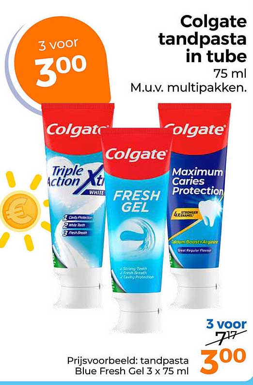 Colgate tandpasta in tube 75 ml M.u.v. multipakken. 3 voor 3 00