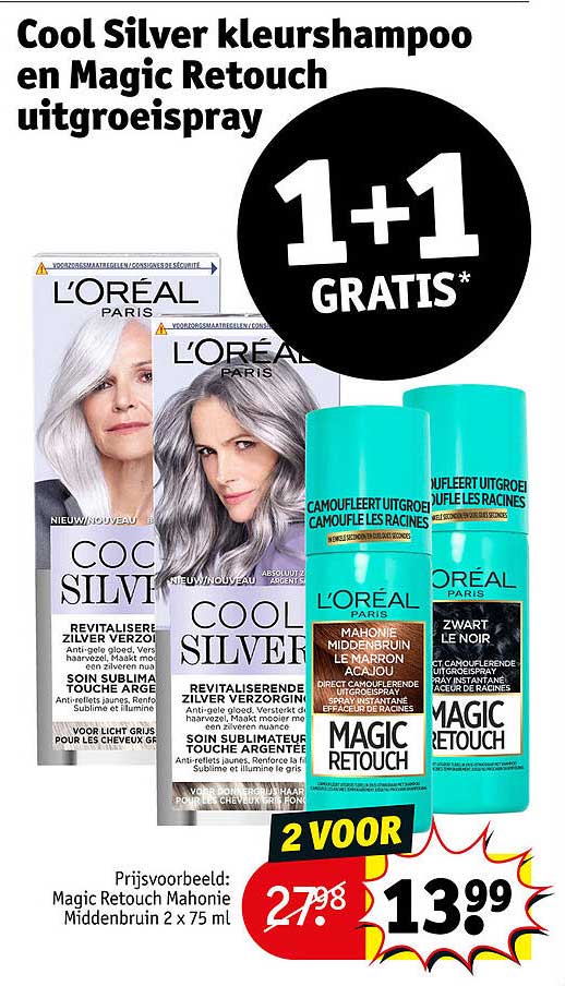 Cool Silver kleurshampoo en Magic Retouch uitgroeispray 1+1 GRATIS
